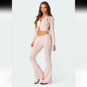 Edikted Desiree Light Pink Knit Flare Pants & Cardigan Set Size Small Inseam 32"